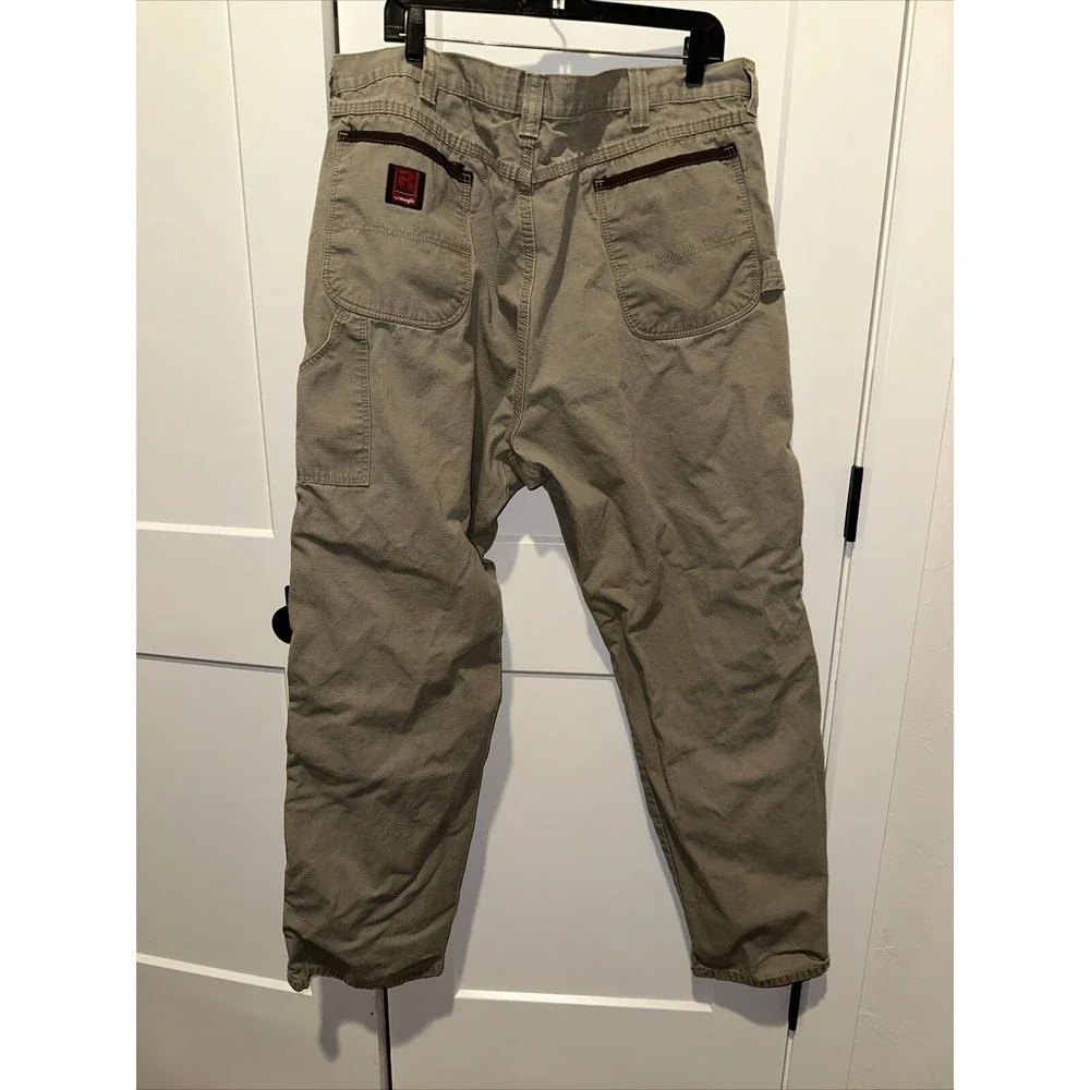 Mens wrangler riggs workwear pants Ripstop Carpenter 42x34 Khaki EUC